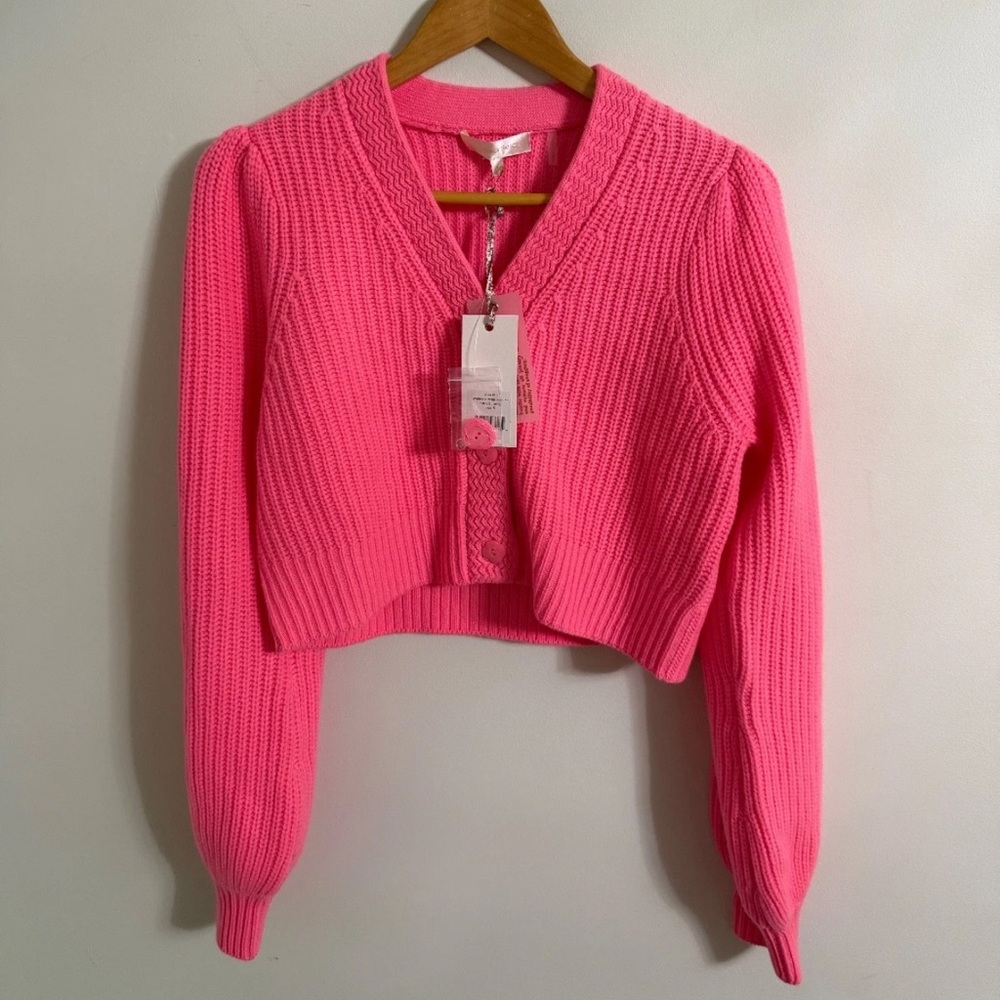 NWT LoveShackFancy Avignon Wool Cropped Cardigan in Sunset Coral Size Small